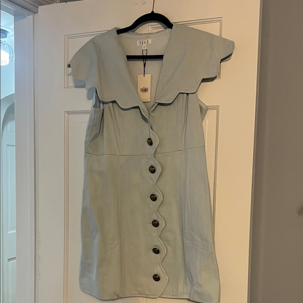 TCEC Light Blue Mini Dress with Scalloped Button Front